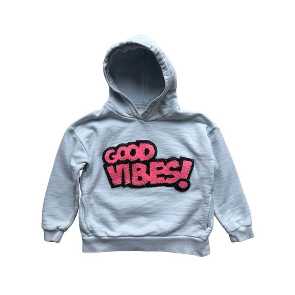 ZARA Girls Good Vibes Baby Blue Hoodie - Picture 2 of 9